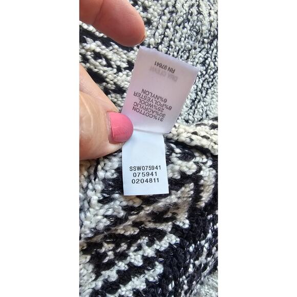 J. Jill Willow Fair Isle Long Sleeve Fringe Hem Cardigan‎ Sweater Black/White M - Picture 9 of 9